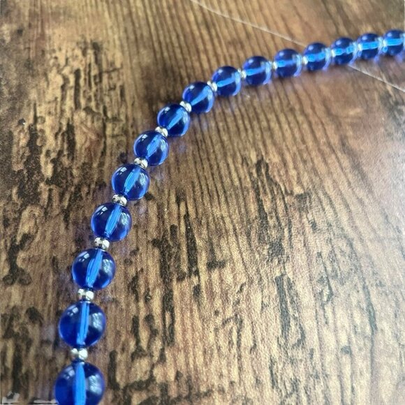Vintage Monet Jelly Lucite Beaded Necklace Blue Silver Single Strand 27" Signed - Picture 4 of 10